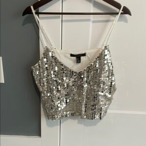 Forever 21 Cream Sequin Crop Camisole